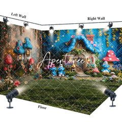 Aperturee - Aperturee Blue Elf Magical Mushroom House Room Set Backdrop