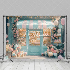 Aperturee - Aperturee Blue Fairy Dessert Shop Floral Cake Smash Backdrop