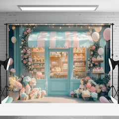 Aperturee - Aperturee Blue Fairy Dessert Shop Floral Cake Smash Backdrop