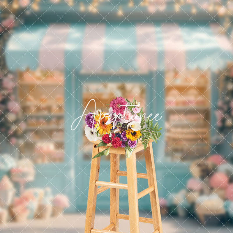 Aperturee - Aperturee Blue Fairy Dessert Shop Floral Cake Smash Backdrop