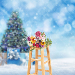 Aperturee - Aperturee Blue Fantasy Bokeh Snow Christmas Tree Gift Backdrop