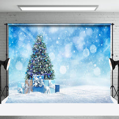 Aperturee - Aperturee Blue Fantasy Bokeh Snow Christmas Tree Gift Backdrop