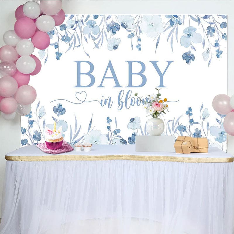 Aperturee - Aperturee Blue Floral Baby In Bloom Gender Reveal Backdrop