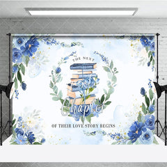 Aperturee - Aperturee Blue Floral Books Next Chapter Bridal Shower Backdrop