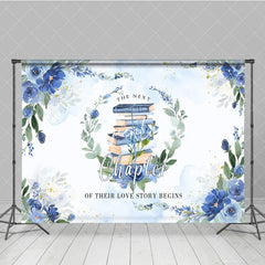 Aperturee - Aperturee Blue Floral Books Next Chapter Bridal Shower Backdrop