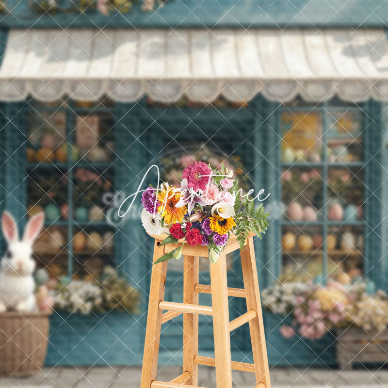 Aperturee - Aperturee Blue Floral Eggs Boutique Easter Backdrop For Photo