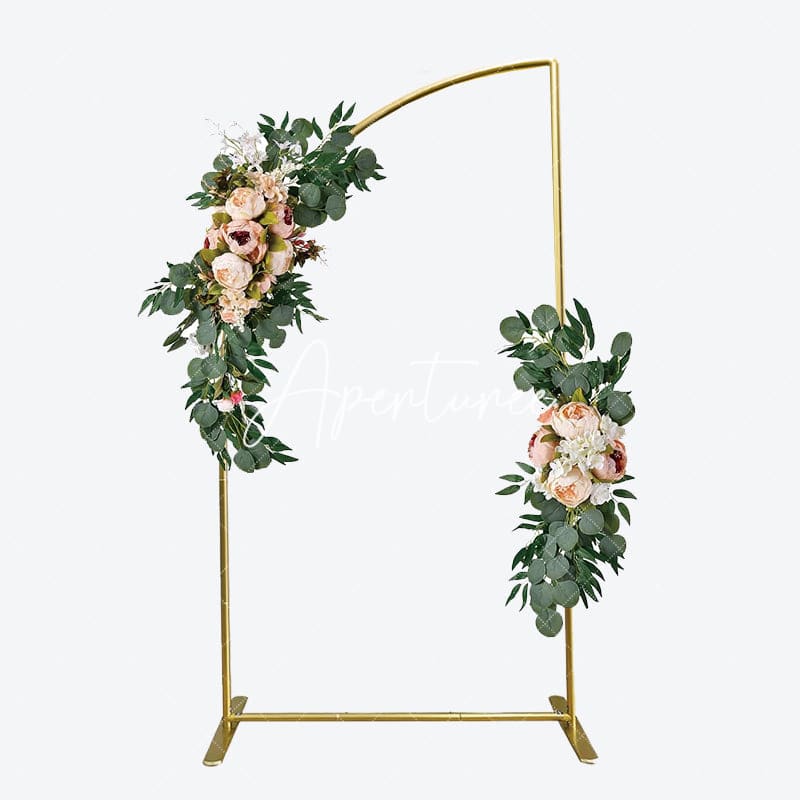 Aperturee - Aperturee Blue Floral Gold Cross Bautizo Baptism Half Moon Arch Backdrop