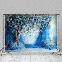 Aperturee - Aperturee Blue Floral Tree Curtain Romantic Wedding Backdrop