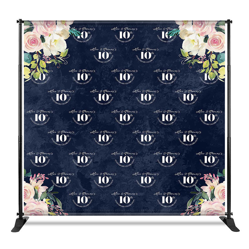 Aperturee - Aperturee Blue Floral Wedding Custom Step And Repeat Banner