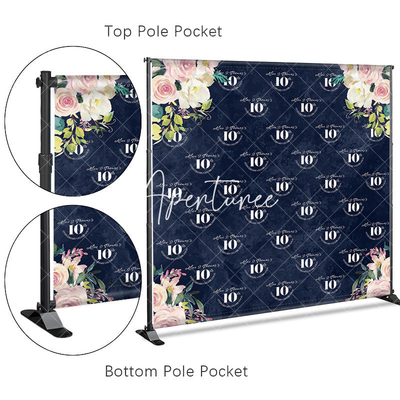 Aperturee - Aperturee Blue Floral Wedding Custom Step And Repeat Banner