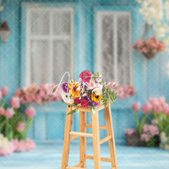 Aperturee - Aperturee Blue Garden Cabin Floral Vine Spring Photo Backdrop