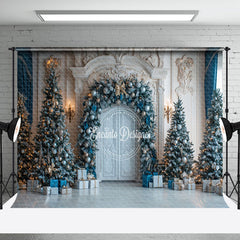 Aperturee - Aperturee Blue Gift Box Baubles Palace Wall Christmas Backdrop