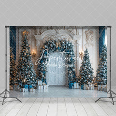 Aperturee - Aperturee Blue Gift Box Baubles Palace Wall Christmas Backdrop