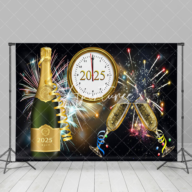 Aperturee - Aperturee Blue Glitter Diamond 2025 Happy New Year Backdrop