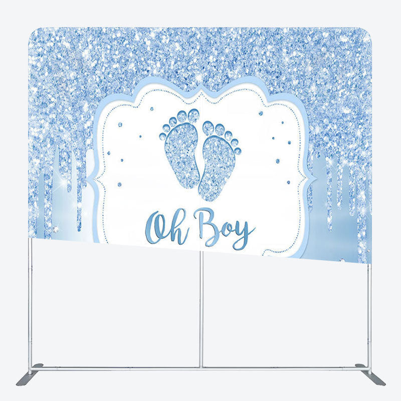 Aperturee - Aperturee Blue Glitter Oh Boy Fabric Backdrop Cover for Baby Shower