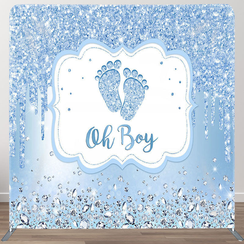 Aperturee - Aperturee Blue Glitter Oh Boy Fabric Backdrop Cover for Baby Shower