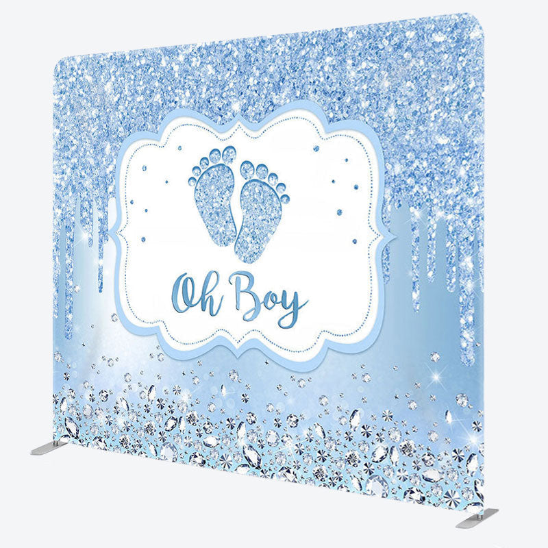 Aperturee - Aperturee Blue Glitter Oh Boy Fabric Backdrop Cover for Baby Shower