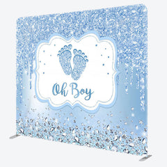 Aperturee - Aperturee Blue Glitter Oh Boy Fabric Backdrop Cover for Baby Shower