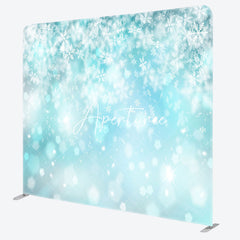 Aperturee - Aperturee Blue Glitter Snowflake Christmas Pillow Case Backdrop