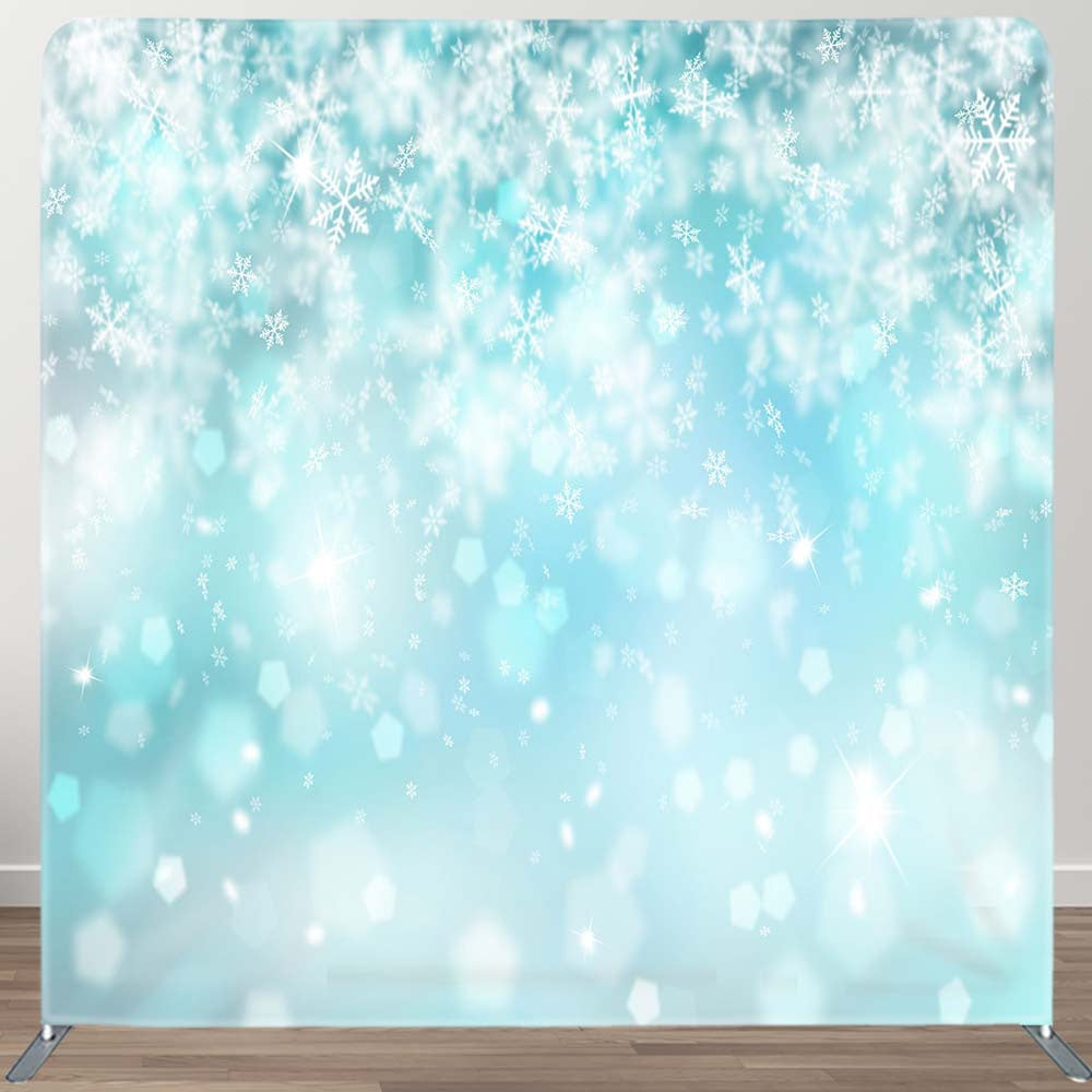 Aperturee - Aperturee Blue Glitter Snowflake Christmas Pillow Case Backdrop