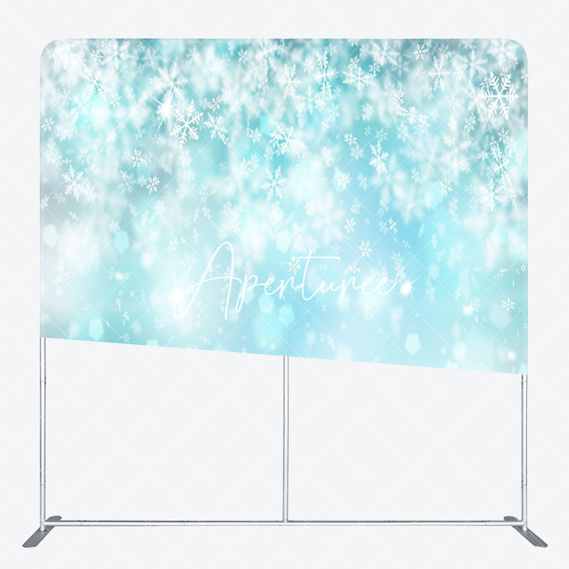 Aperturee - Aperturee Blue Glitter Snowflake Christmas Pillow Case Backdrop