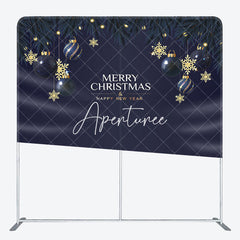 Aperturee - Aperturee Blue Gold Ball Merry Christmas Pillow Case Backdrop