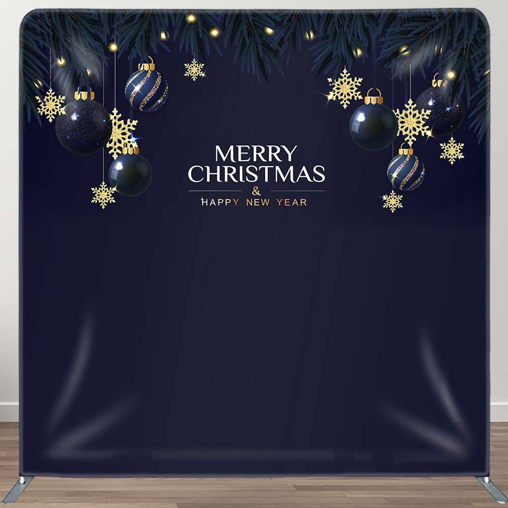 Aperturee - Aperturee Blue Gold Ball Merry Christmas Pillow Case Backdrop