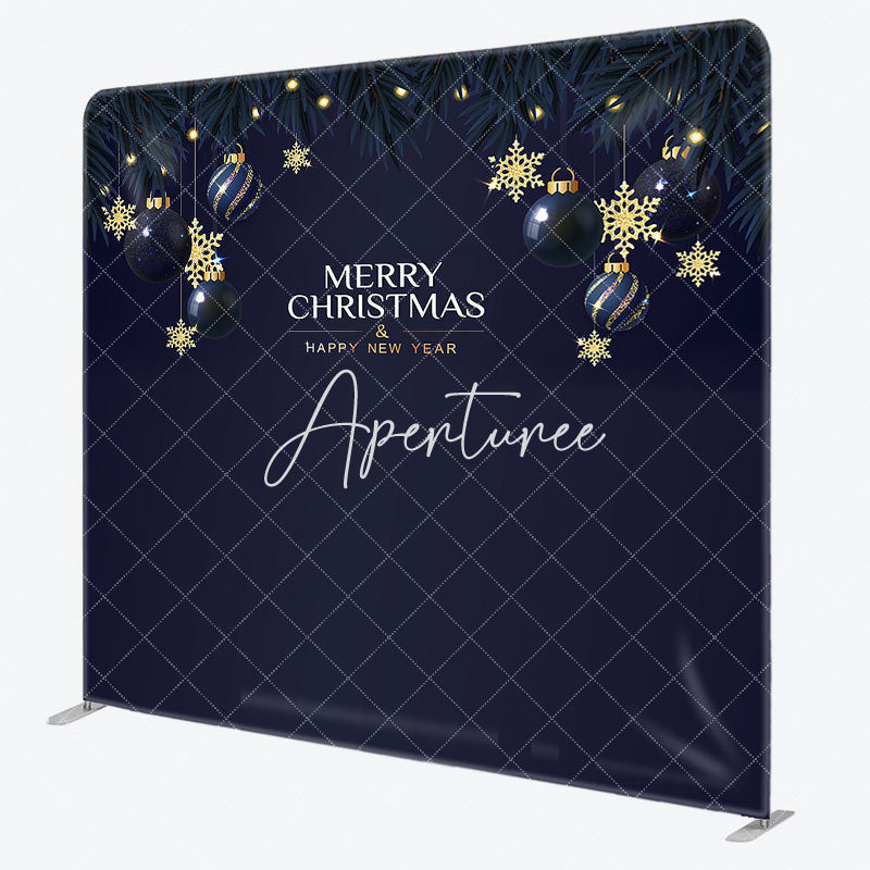 Aperturee - Aperturee Blue Gold Ball Merry Christmas Pillow Case Backdrop