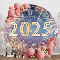 Aperturee - Aperturee Blue Gold Bokeh 2025 Round Happy New Year Backdrop