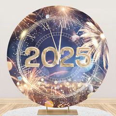 Aperturee - Aperturee Blue Gold Bokeh 2025 Round Happy New Year Backdrop