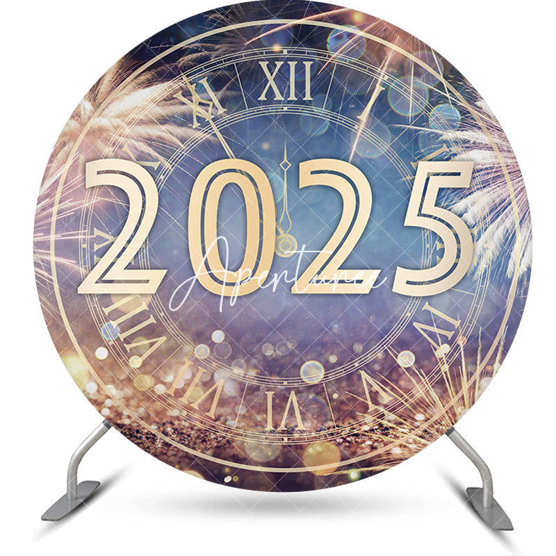 Aperturee - Aperturee Blue Gold Bokeh 2025 Round Happy New Year Backdrop