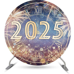 Aperturee - Aperturee Blue Gold Bokeh 2025 Round Happy New Year Backdrop