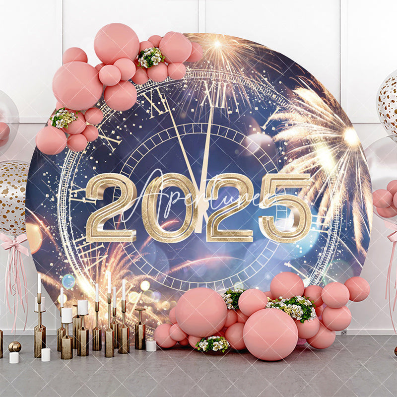 Aperturee - Aperturee Blue Gold Bokeh 2025 Round Happy New Year Backdrop