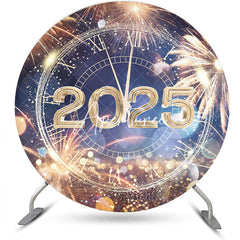 Aperturee - Aperturee Blue Gold Bokeh 2025 Round Happy New Year Backdrop