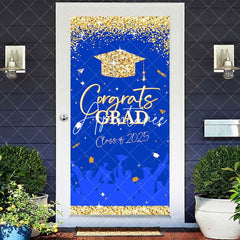 Aperturee - Aperturee Blue Gold Glitter Class 2025 Congrats Grad Door Cover