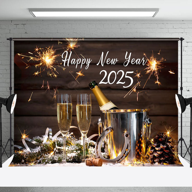 Aperturee - Aperturee Blue Gold Glitter Dazzling 2025 New Year Backdrop