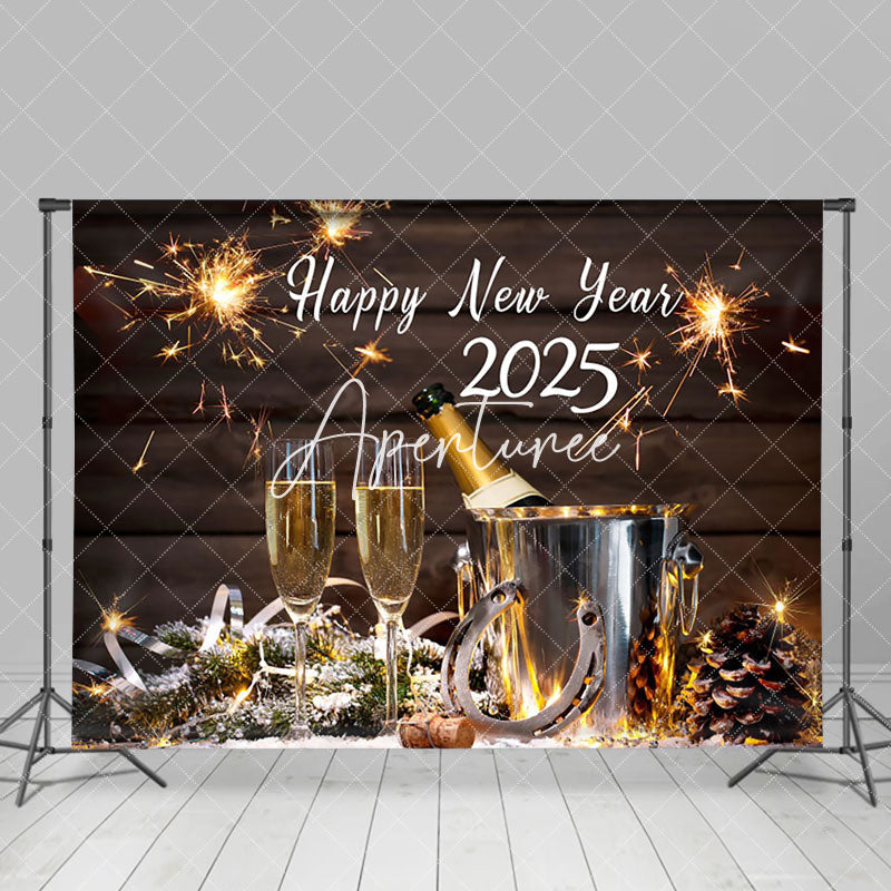 Aperturee - Aperturee Blue Gold Glitter Dazzling 2025 New Year Backdrop