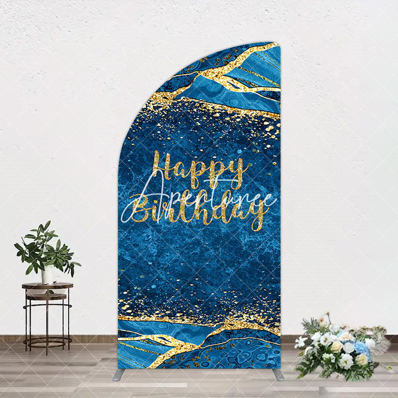 Aperturee - Aperturee Blue Gold Glitter Marbled Birthday Arch Backdrop