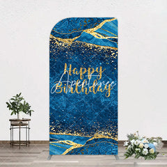 Aperturee - Aperturee Blue Gold Glitter Marbled Birthday Arch Backdrop