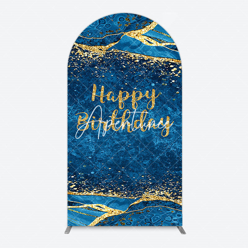 Aperturee - Aperturee Blue Gold Glitter Marbled Birthday Arch Backdrop