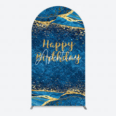 Aperturee - Aperturee Blue Gold Glitter Marbled Birthday Arch Backdrop