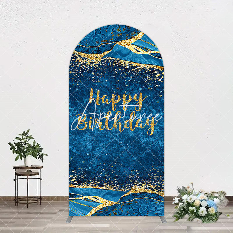 Aperturee - Aperturee Blue Gold Glitter Marbled Birthday Arch Backdrop