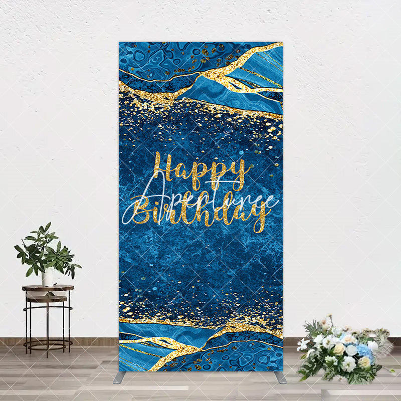 Aperturee - Aperturee Blue Gold Glitter Marbled Birthday Arch Backdrop