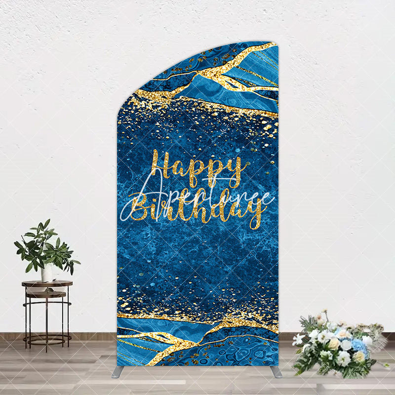 Aperturee - Aperturee Blue Gold Glitter Marbled Birthday Arch Backdrop