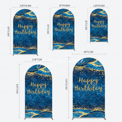 Aperturee - Aperturee Blue Gold Glitter Marbled Birthday Arch Backdrop