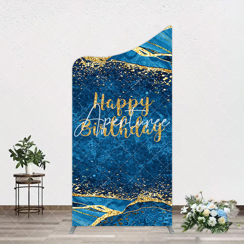 Aperturee - Aperturee Blue Gold Glitter Marbled Birthday Arch Backdrop