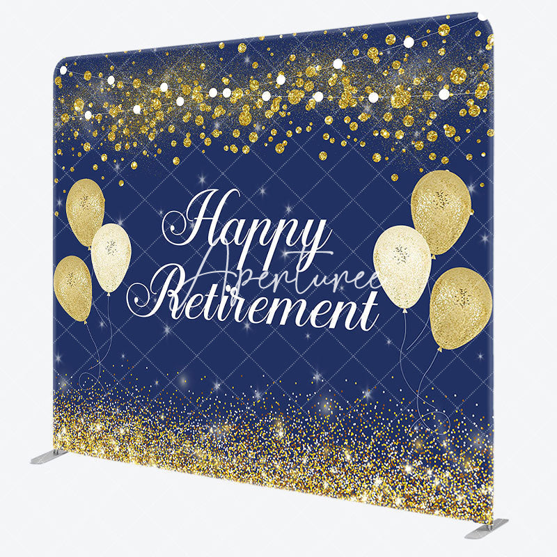 Aperturee - Aperturee Blue Gold Happy Retirement Event Tension Backdrop