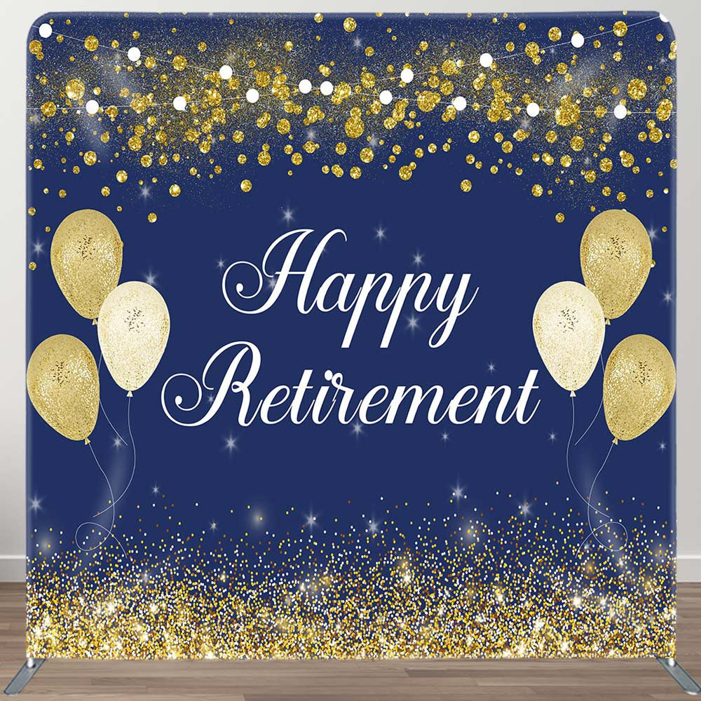 Aperturee - Aperturee Blue Gold Happy Retirement Event Tension Backdrop