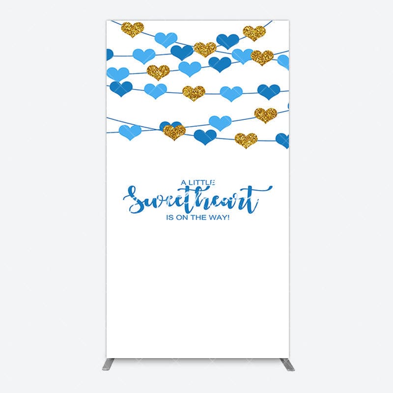 Aperturee - Aperturee Blue Gold Little Sweatheart Baby Shower Rectangle Backdrop