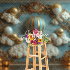 Aperturee - Aperturee Blue Gold Luxury Balloons Cloud Cake Smash Backdrop